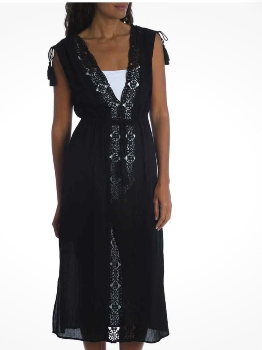 La Blanca Island Fare Midi Coverup Gauze Dress, Black, Size Large,  NWT